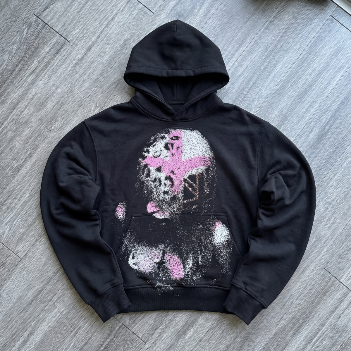 Brit Black Hoodie Cropped 400GSM Streetwear Graphic Y2K Unisex Cotton, image 1 of 3
